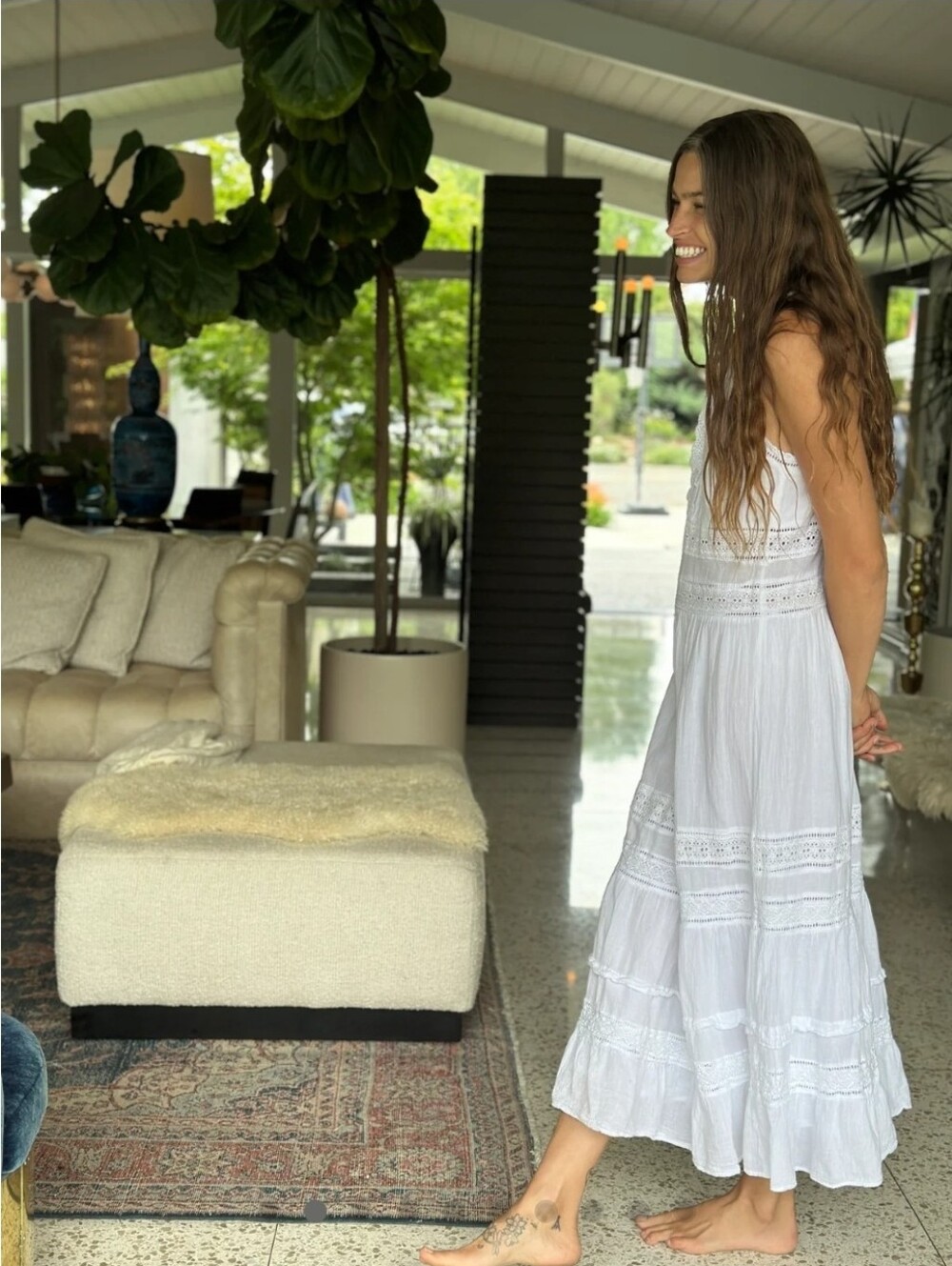 Stoned Immaculate IMAGINE Crochet Halter Cotton 70s Sun Dress White Sz Large